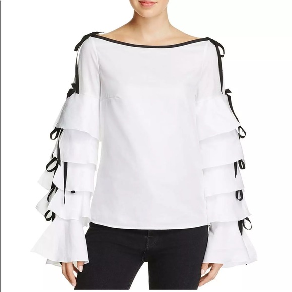 Zara Tops - Petersym White tied ruffled sleeve blouse top size S